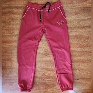 True Religion Big T Stitch Jogger Sweatpants Red Dahlia Size S